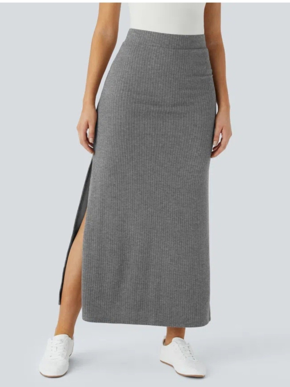 HALARA Gray Ribbed Maxi Skirt with Side Slit - Picture 11 of 12
